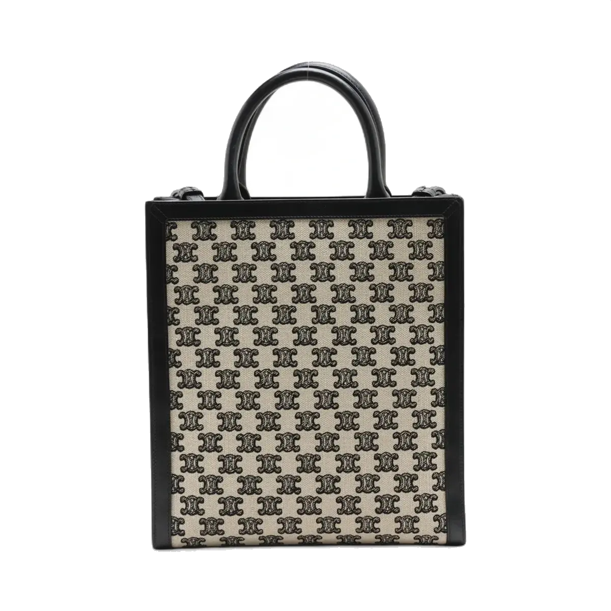 Pre-Loved Triomphe Vertical Cabas Tote Triomphe Coated Canvas Small with Gold Hardware, Beige and Black