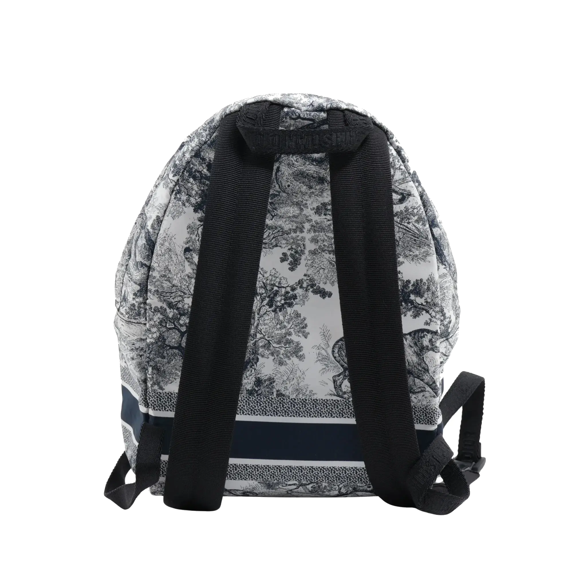 Pre-Loved DiorTravel Backpack Toile de Jouy Coated Canvas Medium with Black Hardware, White and Navy Blue