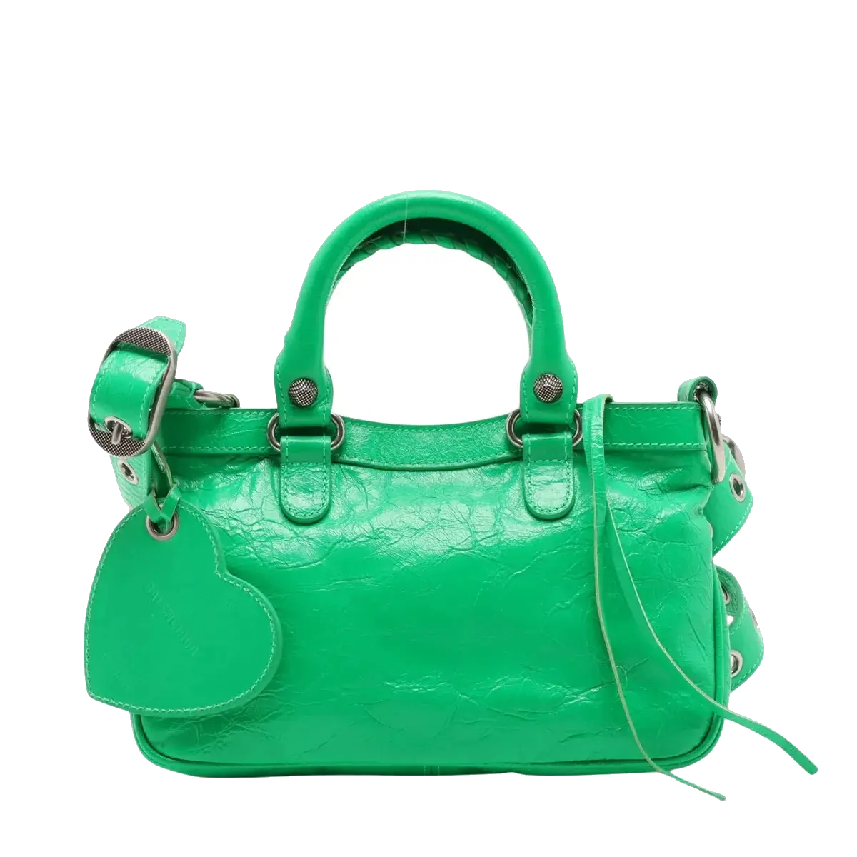 Pre-Loved Le Cagole Handbag Leather Mini with Aged Silver Hardware, Green