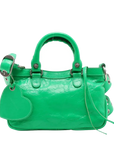 Pre-Loved Le Cagole Handbag Leather Mini with Aged Silver Hardware, Green