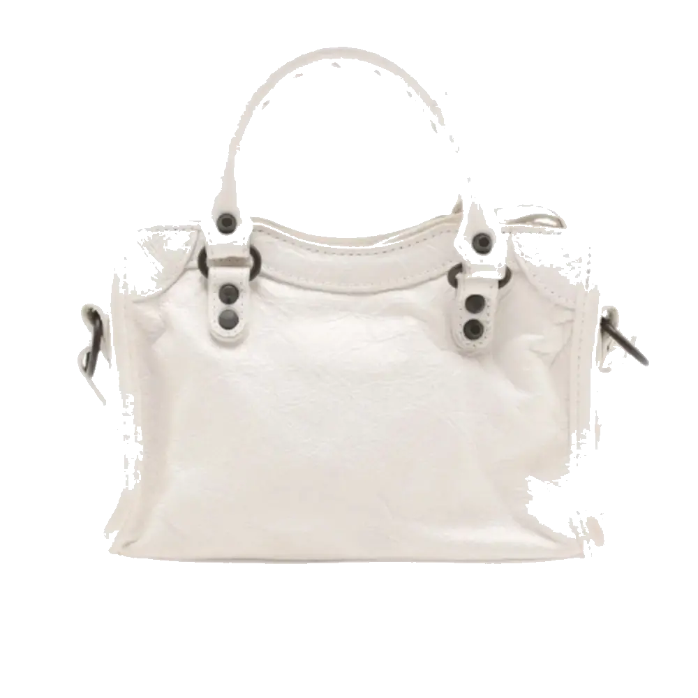 Pre-Loved Classic City Handbag Leather Mini with Aged Silver Hardware, White