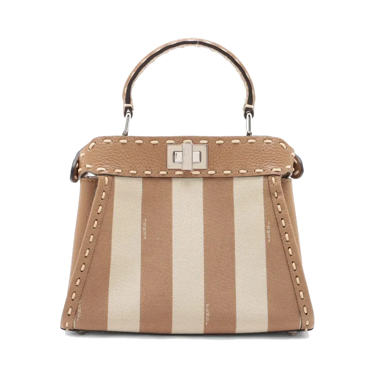 Pre-Loved Peekaboo Handbag Striped Canvas Mini with Silver Hardware, Brown and Beige