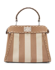 Pre-Loved Peekaboo Handbag Striped Canvas Mini with Silver Hardware, Brown and Beige