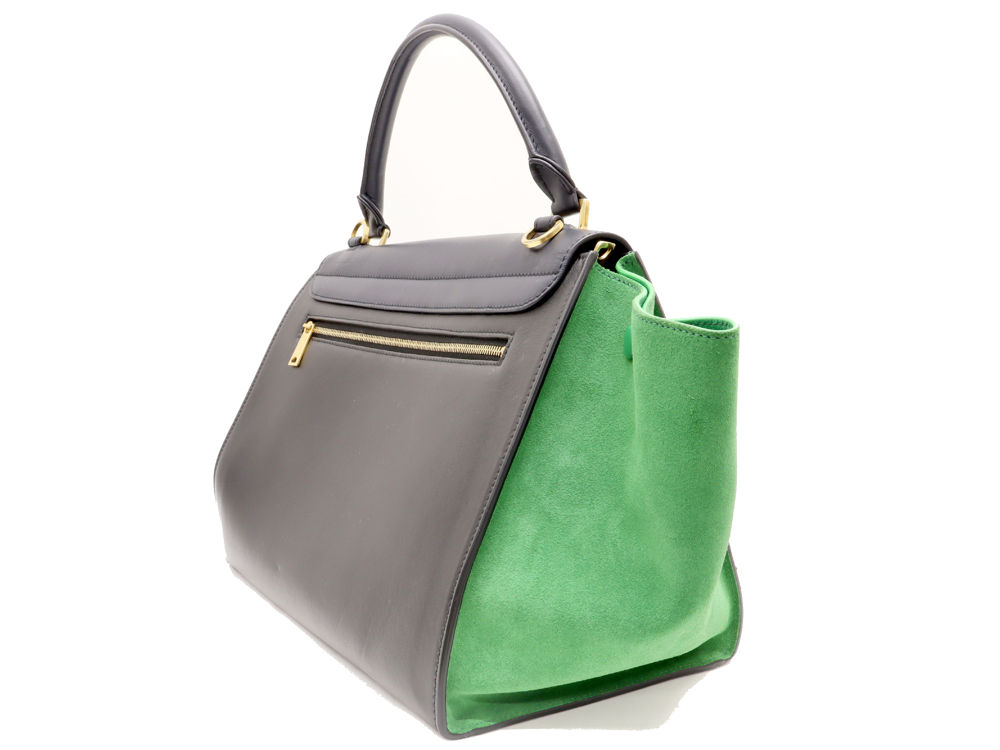 Pre-Loved Trapeze Handbag Leather Medium with Gold Hardware, Gray