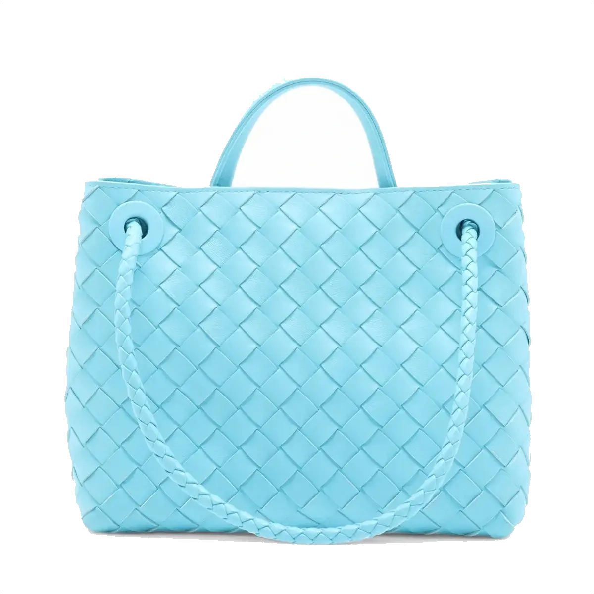 Pre-Loved Andiamo Handbag Intrecciato Leather Small with Gold Hardware, Light Blue