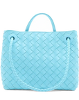 Pre-Loved Andiamo Handbag Intrecciato Leather Small with Gold Hardware, Light Blue