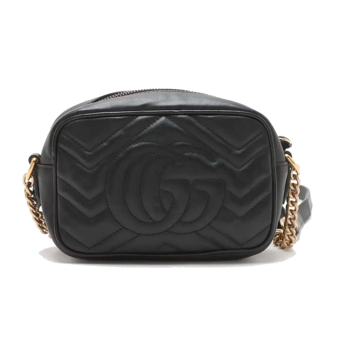 Pre-Loved GG Marmont Matelassé Camera Bag Crossbody Bag Quilted Leather Mini with Aged Gold Hardware, Black