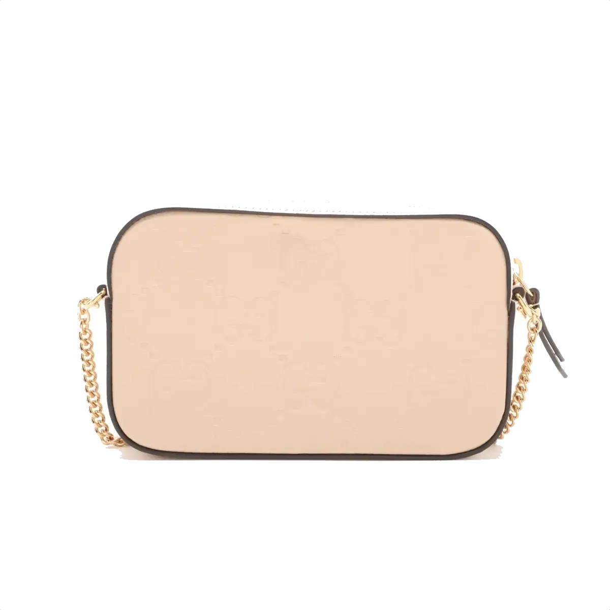 Pre-Loved GG Embossed Mini Chain Camera Bag Crossbody Bag Monogram Leather Mini with Gold Hardware, Beige