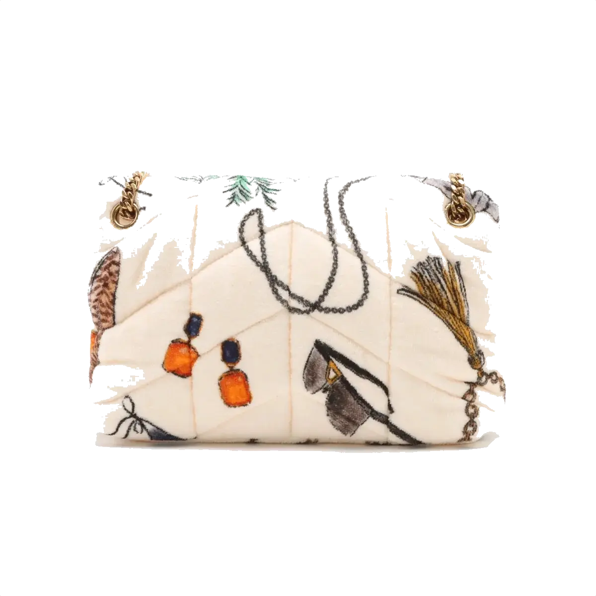 Pre-Loved Loulou Puffer Shoulder Bag Quilted Velvet Small with Aged Gold Hardware, Ivory Multicolor
