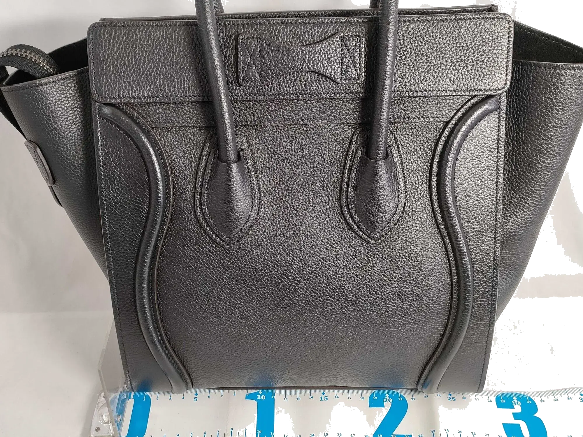 Pre-Loved Luggage Tote Leather Micro with Silver Hardware, Black
