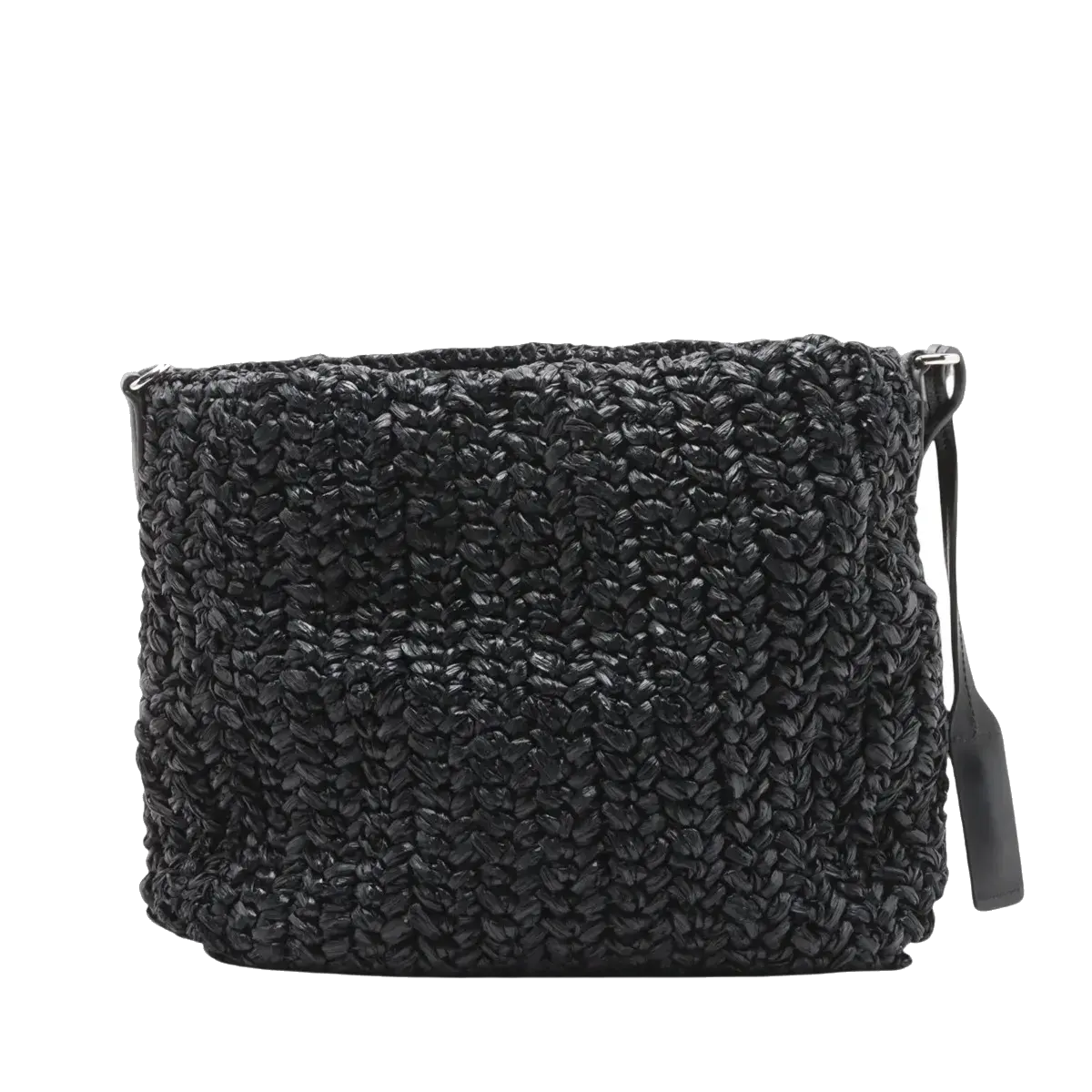 Pre-Loved Crossbody Bag Crochet Raffia with Silver Hardware, Black