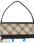 Pre-Loved Shoulder Bag Nova Check Coated Canvas with Silver Hardware, Beige and Black