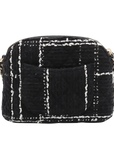 Pre-Loved Camera Bag Crossbody Bag Plaid Tweed Mini with Gold Hardware, Black and White