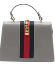 Pre-Loved Sylvie Handbag Floral Leather Medium with Gold Hardware, Gray