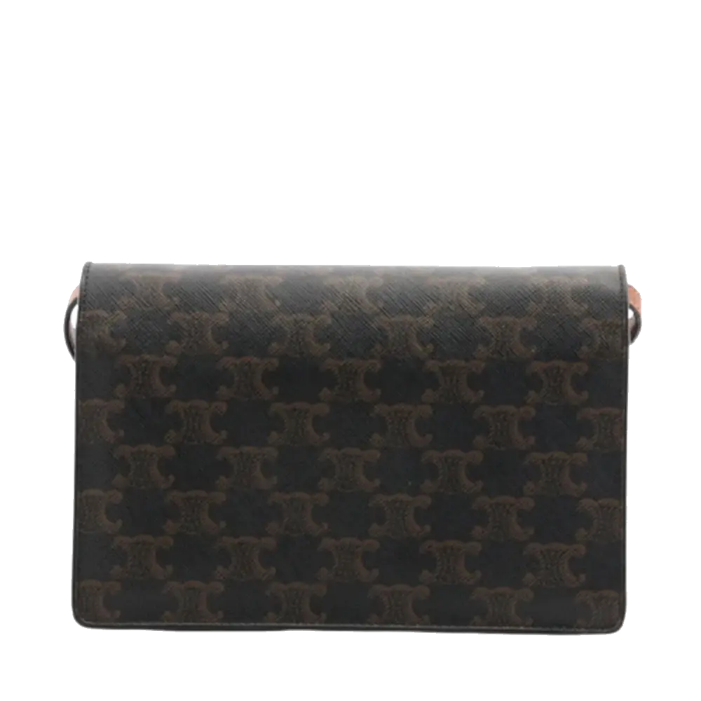 Pre-Loved Triomphe Wallet on Strap Crossbody Bag Triomphe Coated Canvas with Gold Hardware, Brown