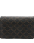 Pre-Loved Triomphe Wallet on Strap Crossbody Bag Triomphe Coated Canvas with Gold Hardware, Brown