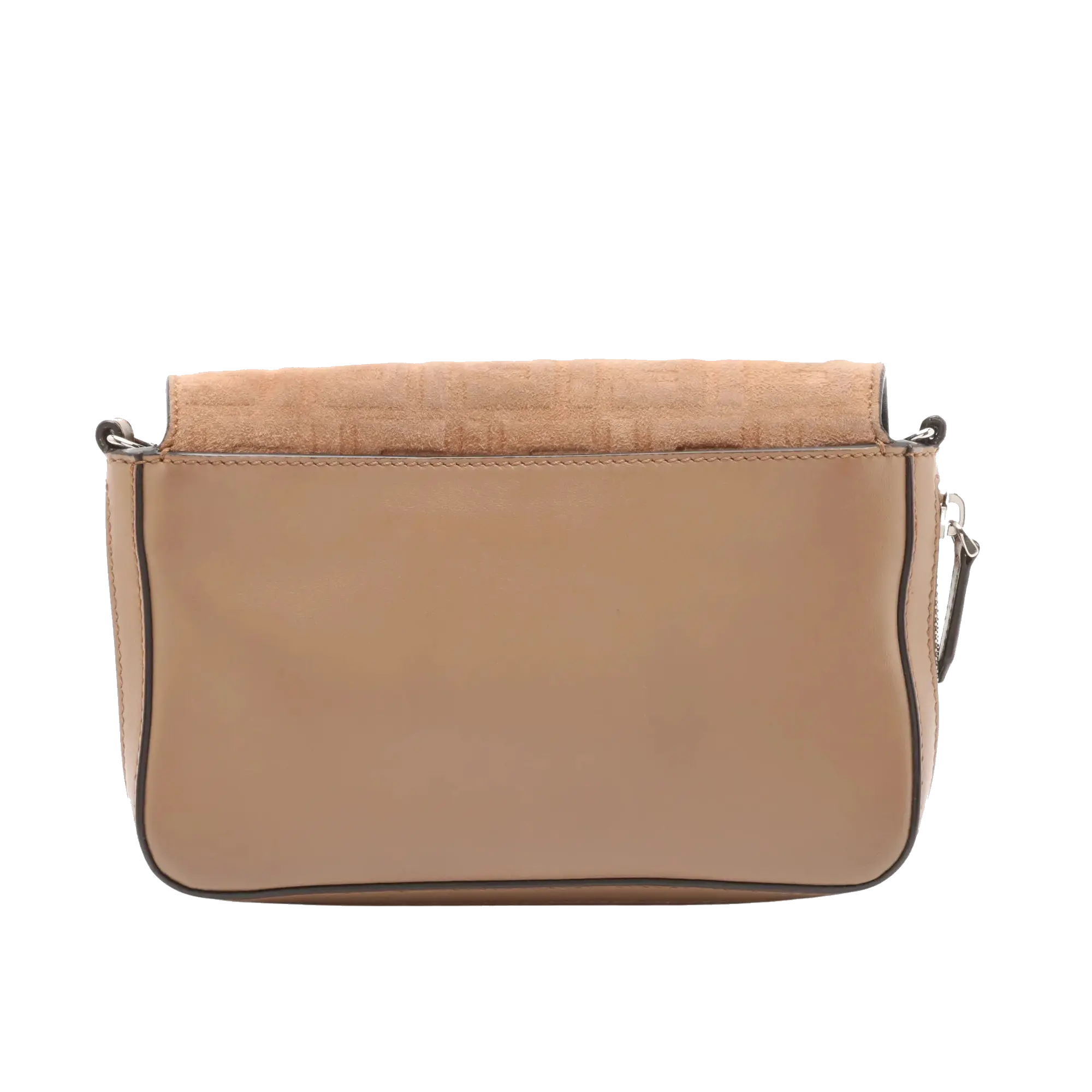 Pre-Loved Baguette Crossbody Bag Monogram Suede Mini with Silver Hardware, Beige