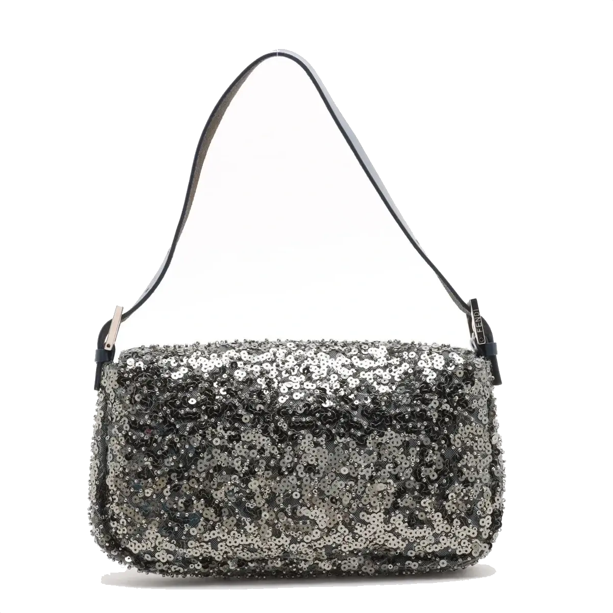 Pre-Loved Mamma Baguette Shoulder Bag Sequined with Silver Hardware, Silver