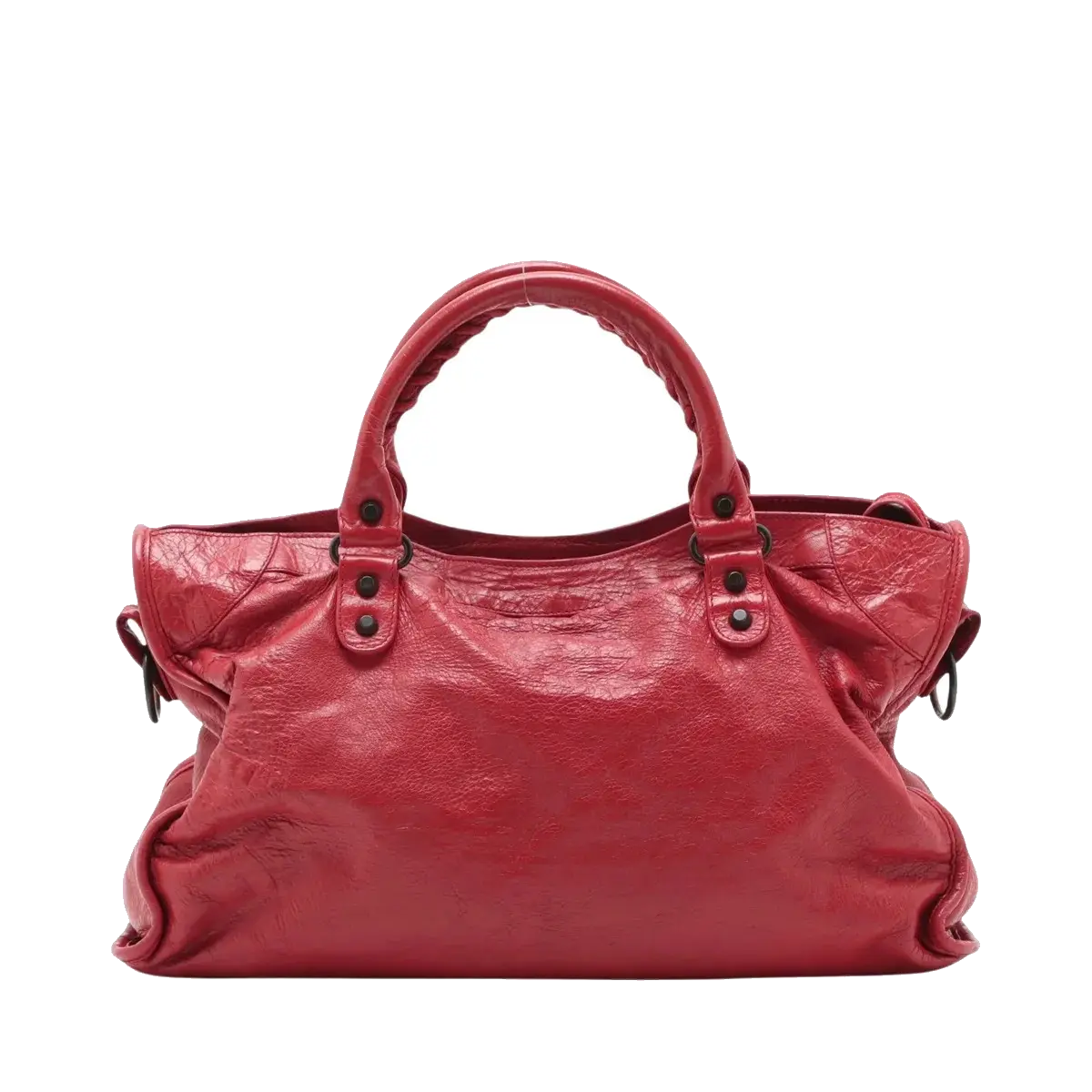 Pre-Loved City Handbag Leather with Matte Black Hardware, Red