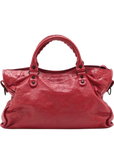 Pre-Loved City Handbag Leather with Matte Black Hardware, Red