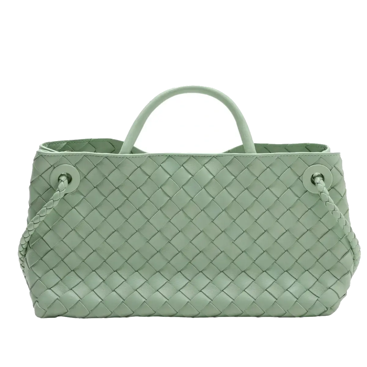 Pre-Loved Andiamo Tote Intrecciato Leather Small with Gold Hardware, Mint Green