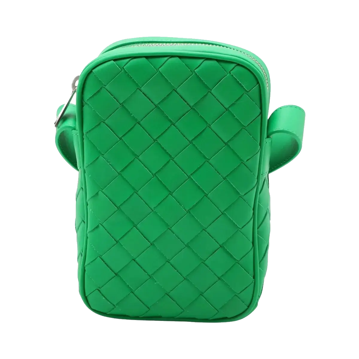 Pre-Loved Intrecciato Phone Pouch Crossbody Bag Intrecciato Leather Mini with Silver Hardware, Green