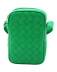 Pre-Loved Intrecciato Phone Pouch Crossbody Bag Intrecciato Leather Mini with Silver Hardware, Green
