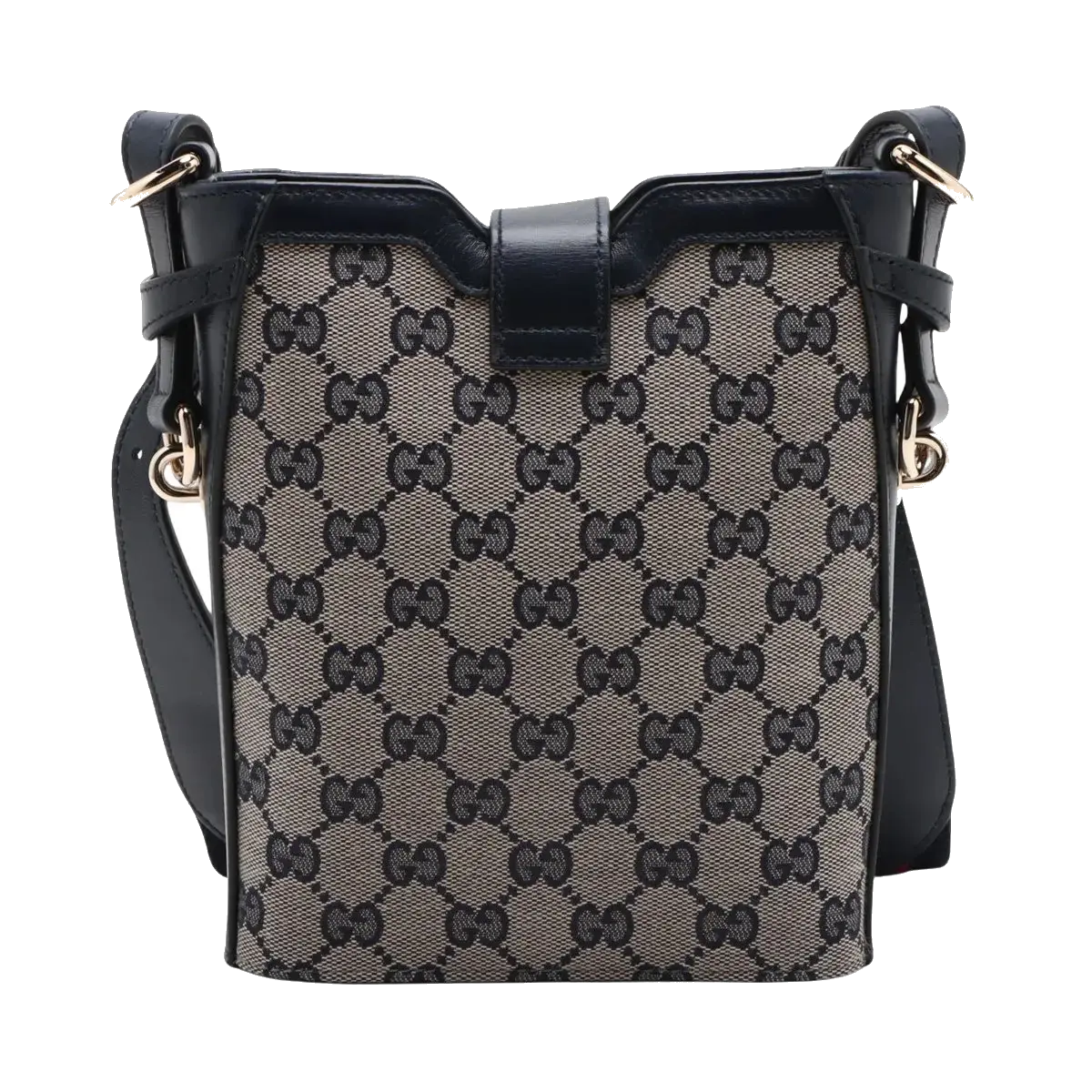 Pre-Loved GG Canvas Bucket Bag Crossbody Bag GG Monogram Coated Canvas Small with Gold Hardware, Beige and Navy