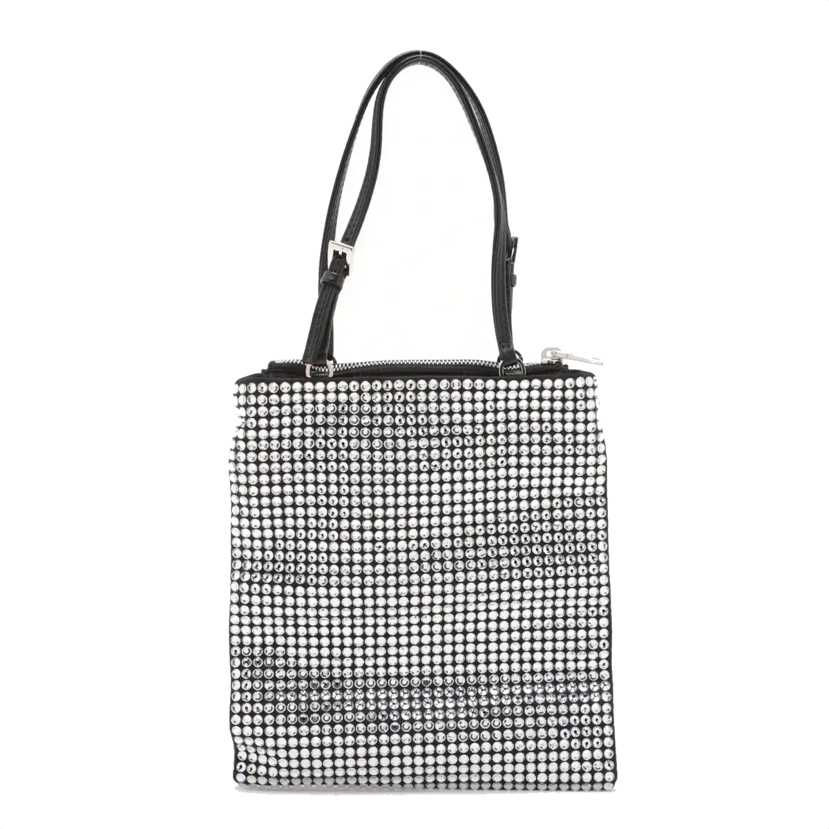 Pre-Loved Satin Crystal Tote Shoulder Bag Embellished Satin Small with Silver Hardware, Black