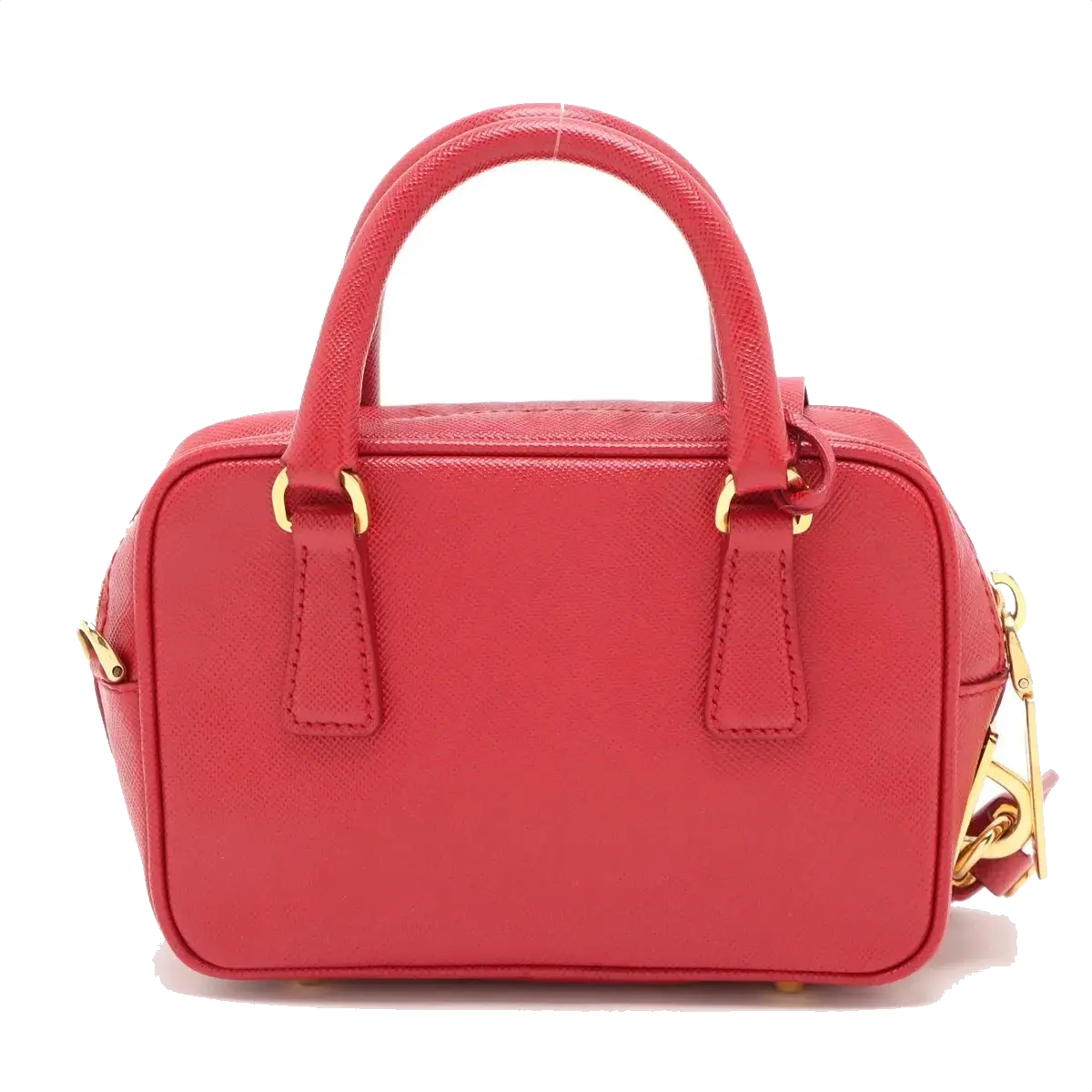Pre-Loved Saffiano Mini Bauletto Handbag Leather Mini with Gold Hardware, Red
