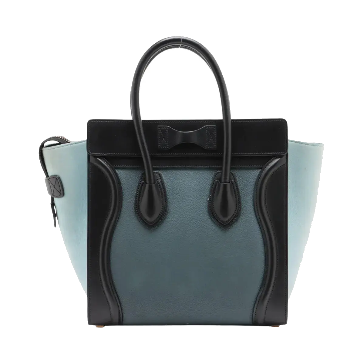 Pre-Loved Luggage Micro Tote Leather Micro with Gold Hardware, Light Blue, Teal Blue, and Black