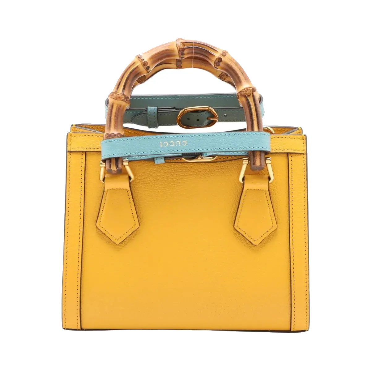 Pre-Loved Diana Bamboo Tote Leather Mini with Gold Hardware, Yellow