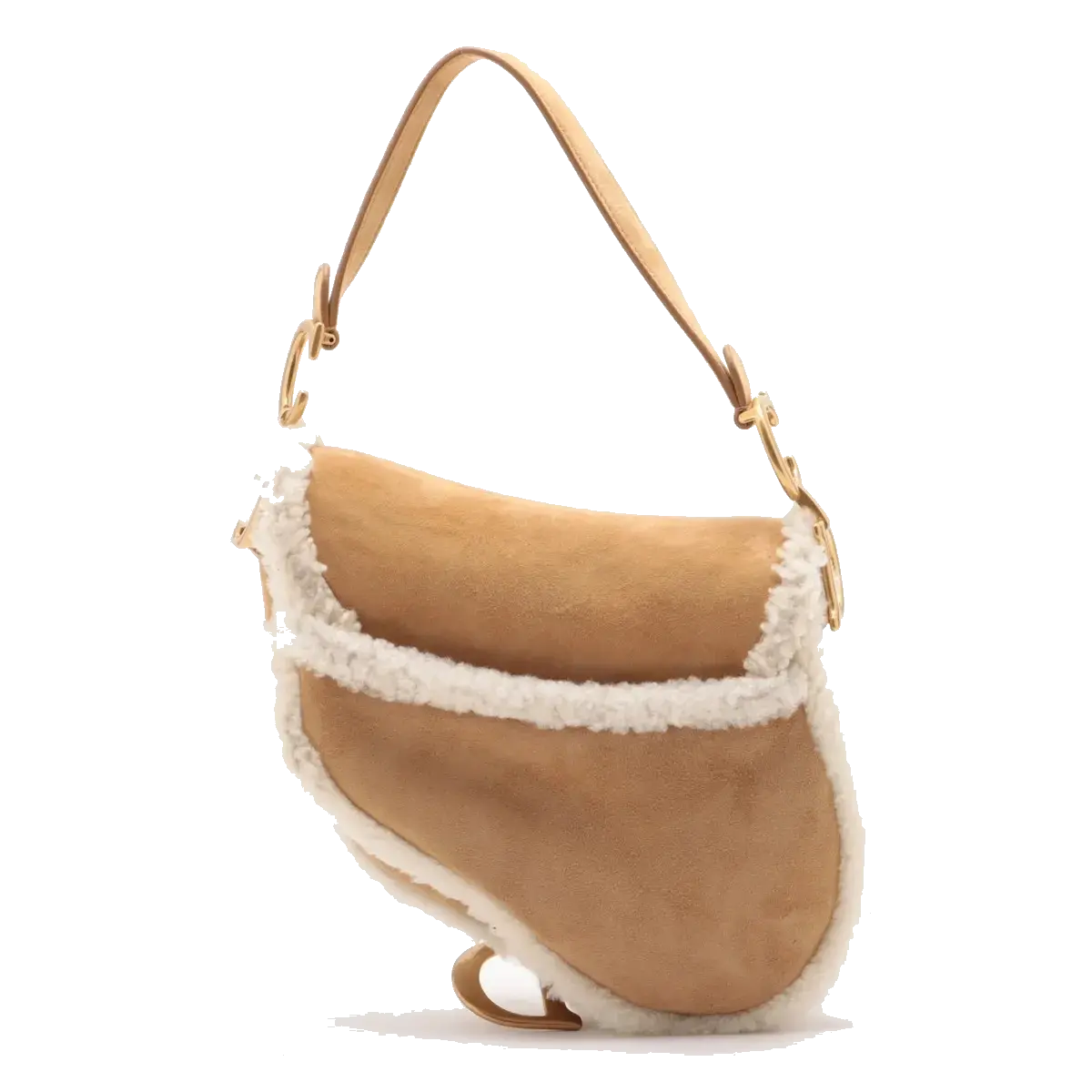 Pre-Loved Saddle Shoulder Bag Suede with Aged Gold Hardware, Tan