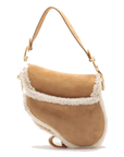 Pre-Loved Saddle Shoulder Bag Suede with Aged Gold Hardware, Tan