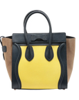 Pre-Loved Luggage Tote Leather Micro with Rose Gold Hardware, Navy, Yellow, and Beige