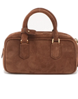 Pre-Loved Arcadie Handbag Suede Small with Gold Hardware, Brown