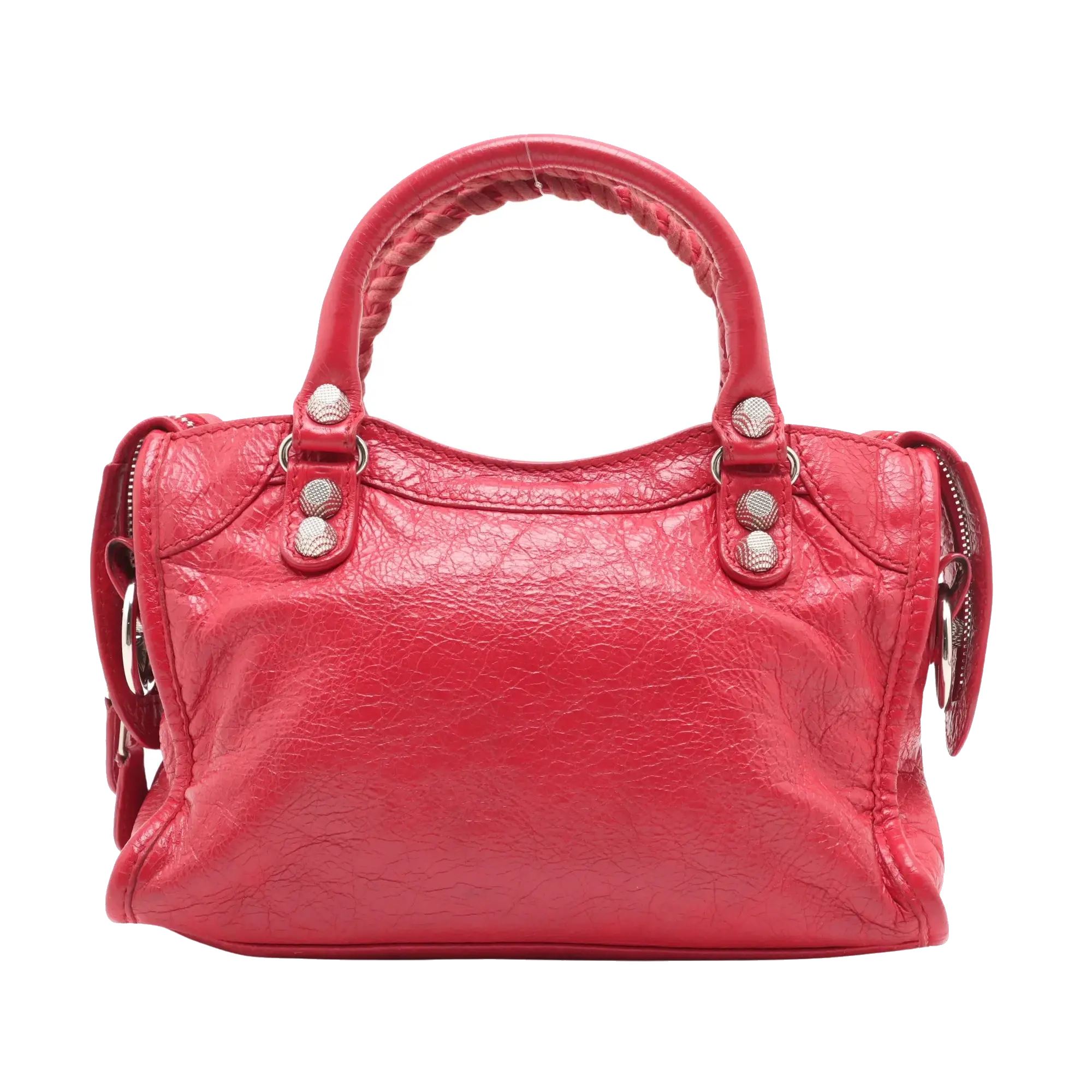 Pre-Loved Classic City Handbag Leather Mini with Silver Hardware, Red