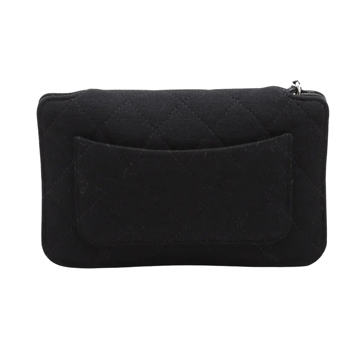 Pre-Loved Quilted Flap Bag with Foldable Tote Crossbody Bag Quilted Canvas Mini with Silver Hardware, Black