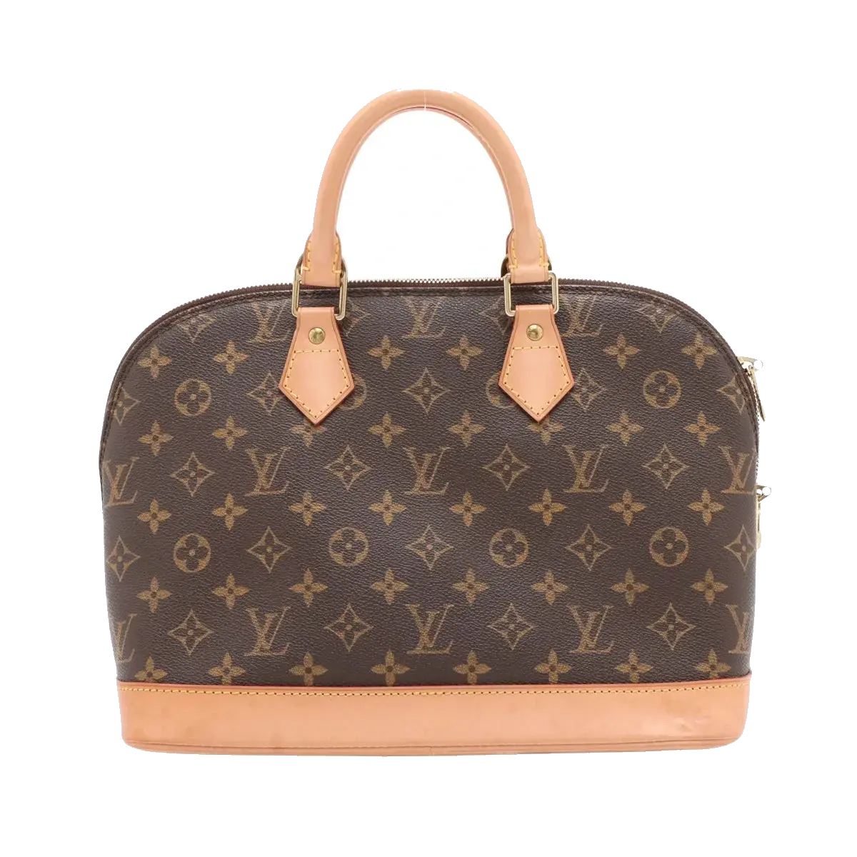 Pre-Loved Alma Handbag Monogram Coated Canvas PM with Gold Hardware, Brown