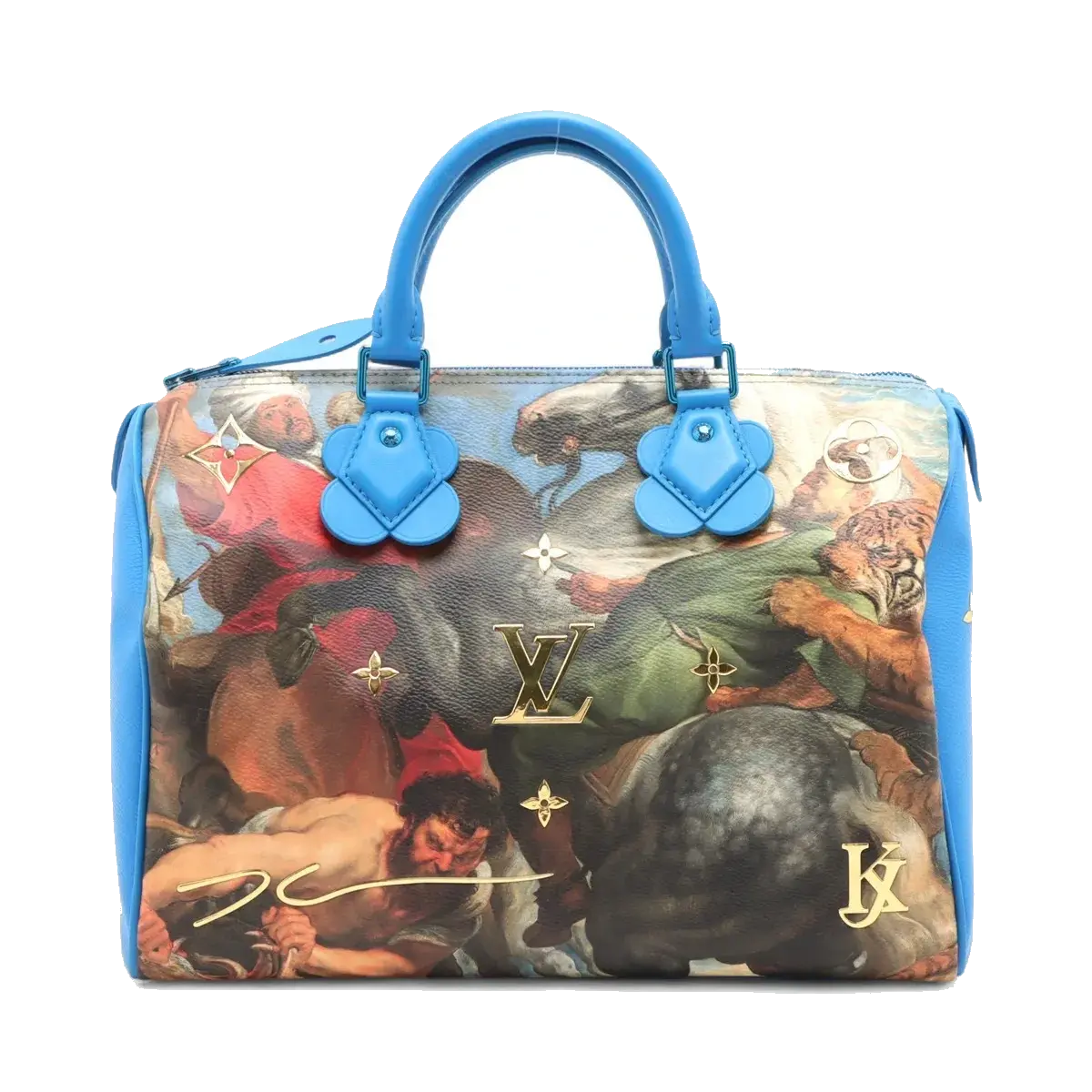 Pre-Loved Speedy Masters Rubens Handbag Printed Coated Canvas 30 with Gold Hardware, Blue Multicolor