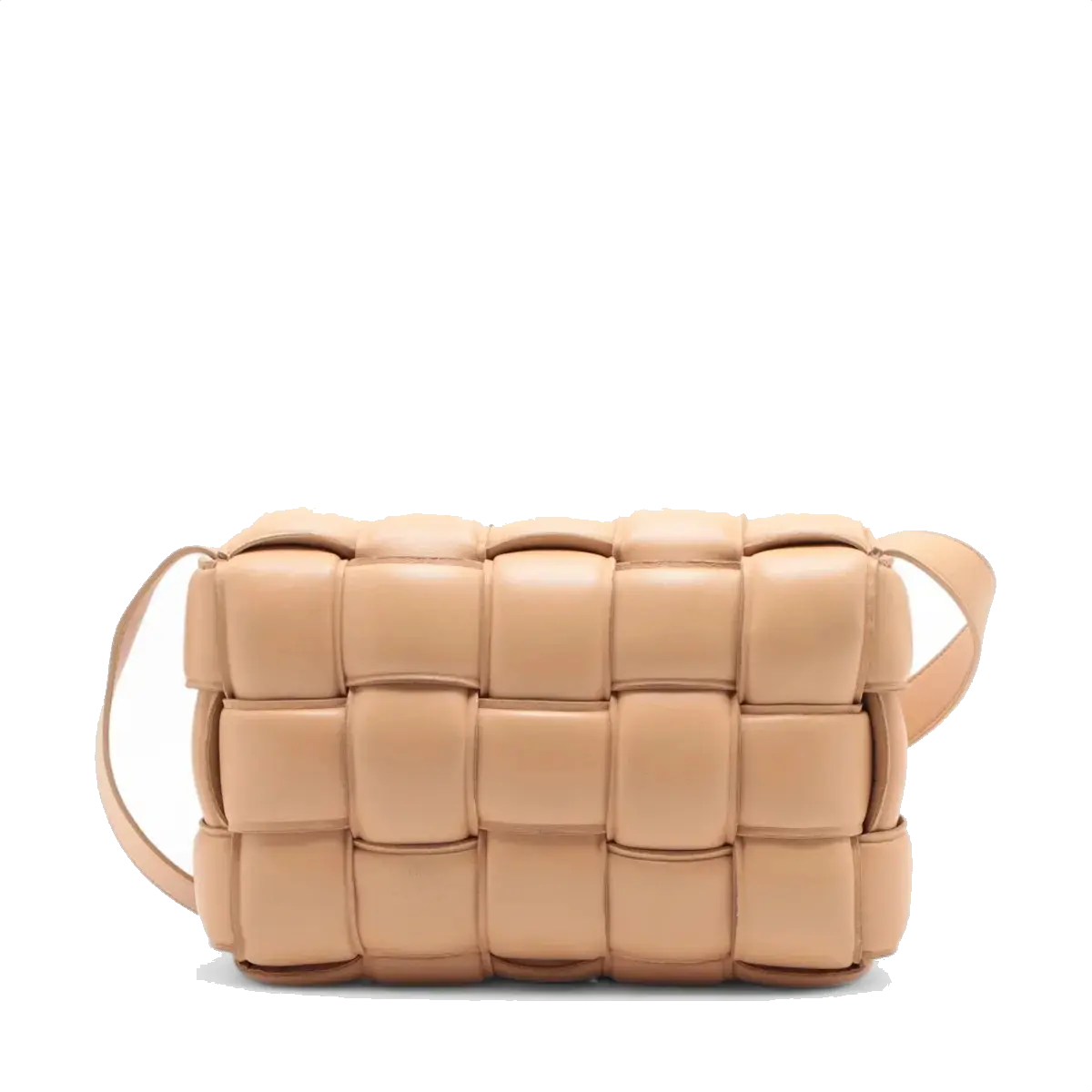 Pre-Loved Padded Cassette Crossbody Bag Intrecciato Leather with Gold Hardware, Beige