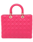 Pre-Loved Lady Dior Handbag Cannage Leather Large with Gold Hardware, Pink