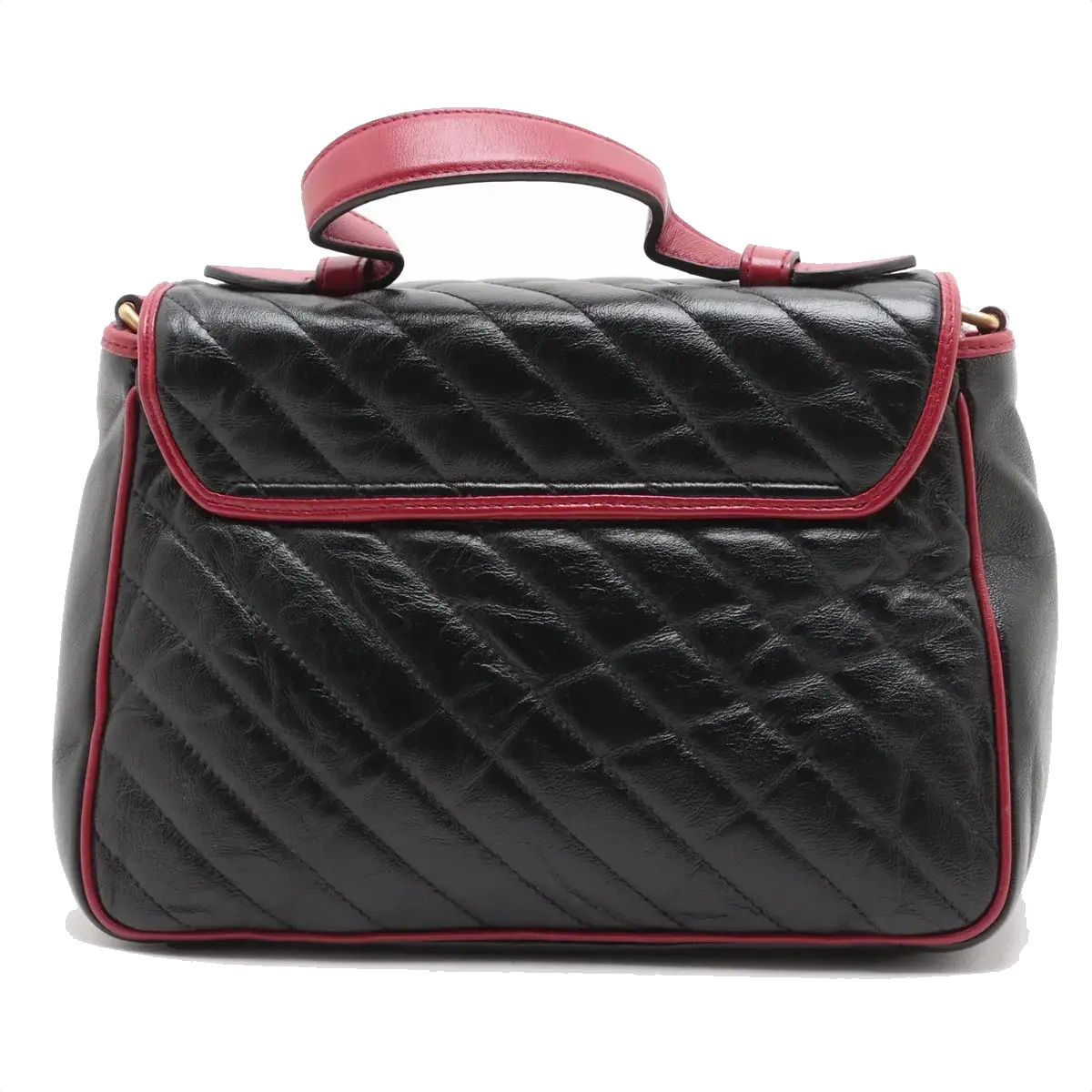 Pre-Loved GG Marmont Top Handle Handbag Quilted Leather Small with Aged Gold Hardware, Black