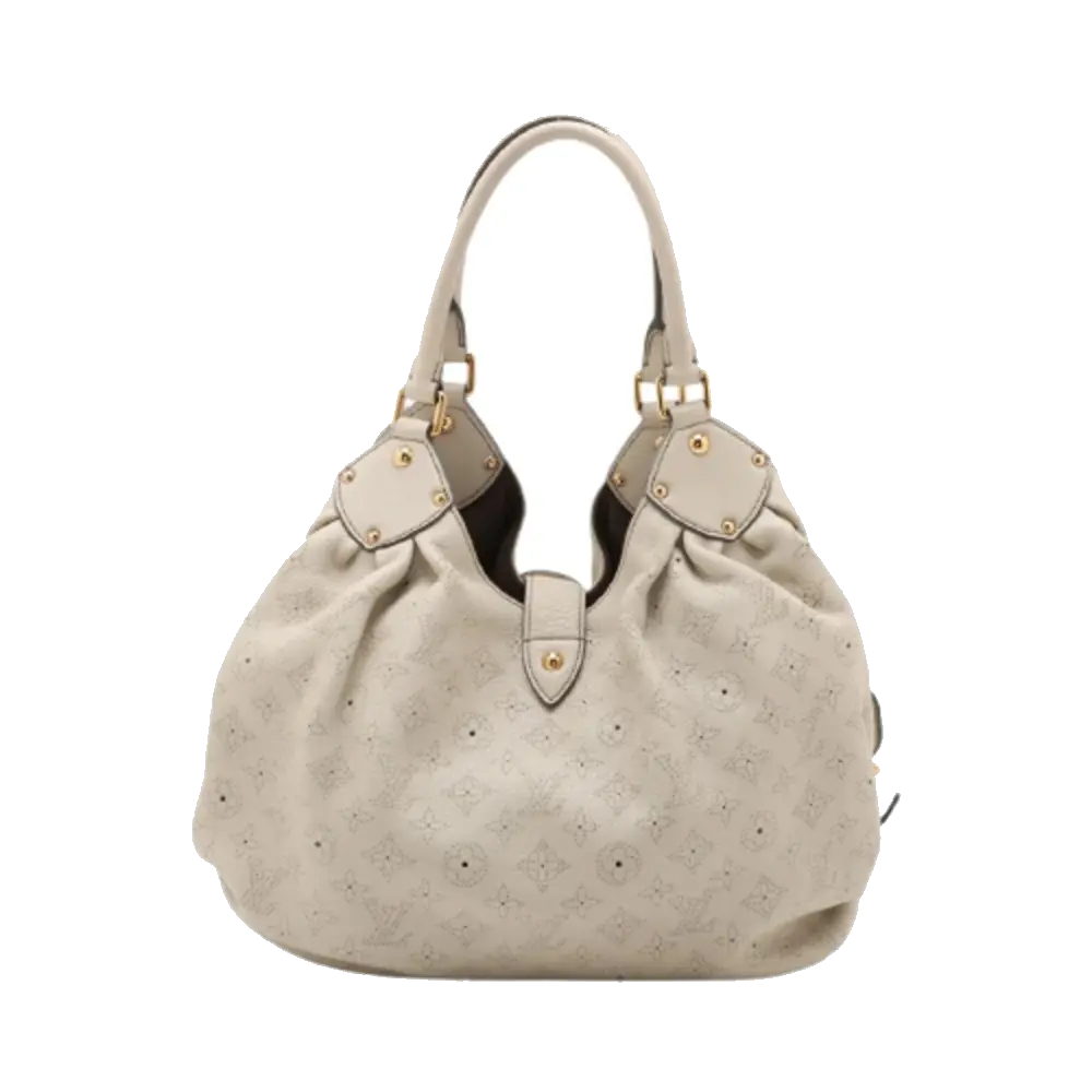 Pre-Loved Mahina XL Shoulder Bag Monogram Leather XL with Gold Hardware, Off-White