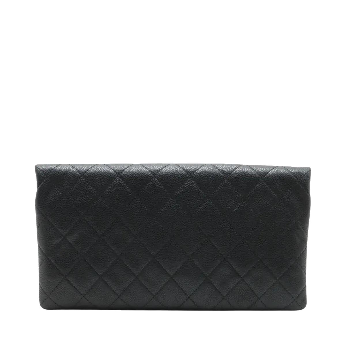 Pre-Loved Quilted Fold-Over Clutch Clutch Quilted Leather with Silver Hardware, Black