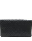 Pre-Loved Quilted Fold-Over Clutch Clutch Quilted Leather with Silver Hardware, Black