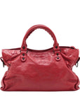 Pre-Loved City Handbag Leather with Matte Black Hardware, Red