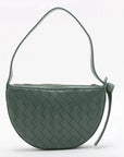 Pre-Loved Sunrise Shoulder Bag Intrecciato Leather Small with Gold Hardware, Sage Green