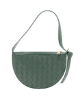 Pre-Loved Sunrise Shoulder Bag Intrecciato Leather Small with Gold Hardware, Sage Green