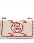 Pre-Loved Dionysus Shoulder Bag Dragon Print Leather Small with Aged Silver Hardware, Ivory